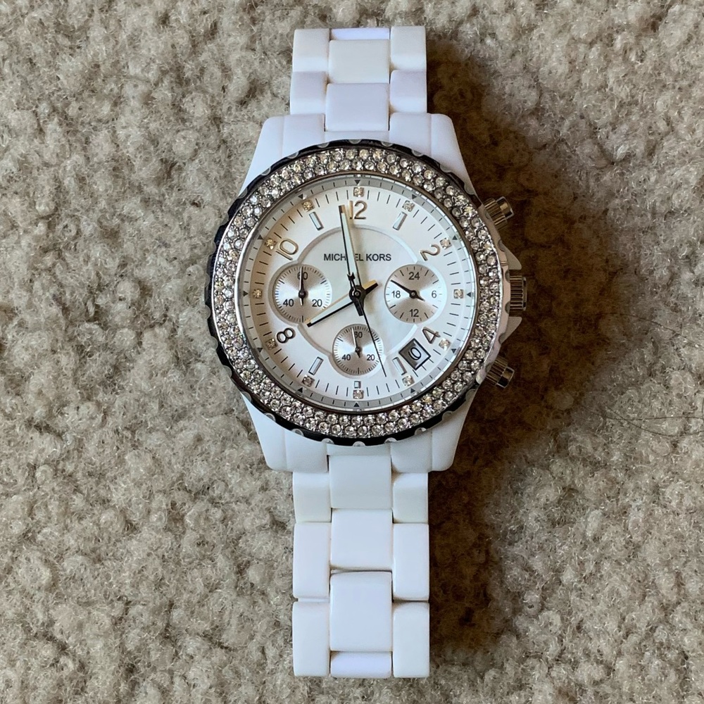Michael Kors White Blinged Out Watch